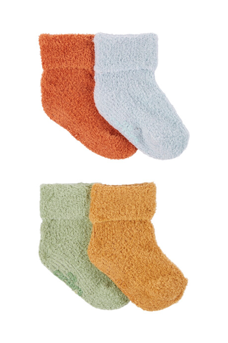 Pack cuatro pares de medias de chenilla, antideslizantes, con puño, distintos colores Pack cuatro pares de medias de chenilla, antideslizantes, con puño, distintos colores