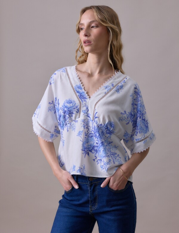 Blusa Puntilla BLANCO/AZUL
