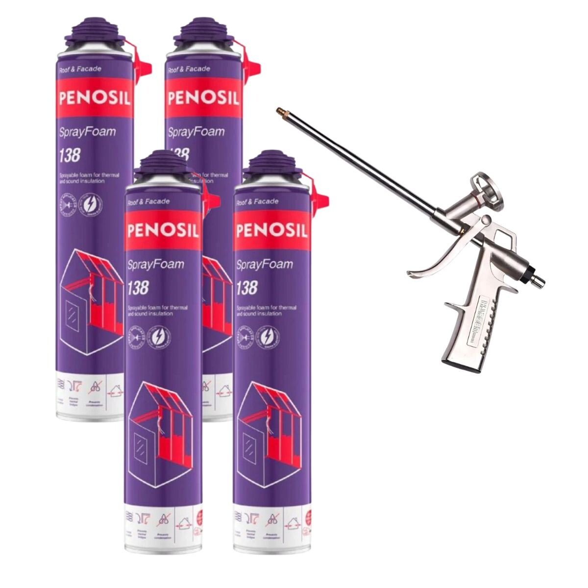 KIT 4 ESPUMAS PROYECTABLES PENOSIL + PISTOLA Kit 4 Espumas Proyectables Penosil + Pistola