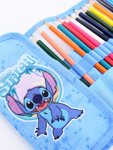 CARTUCHERA CON LAPICES STITCH ROSADO