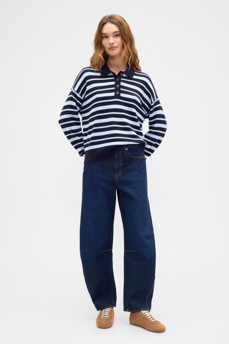 Buzo Cashsoft Tipo Polo Mujer Navy Stripe