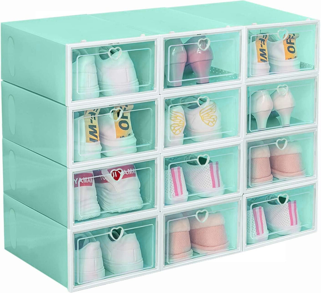 Cajas Estantes Organizador Rack Zapatos Zapatera Apilabl X48 - Color Variante Corazon Verde Agua 