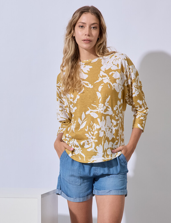 Blusa Tejida Print MOSTAZA/MULTI