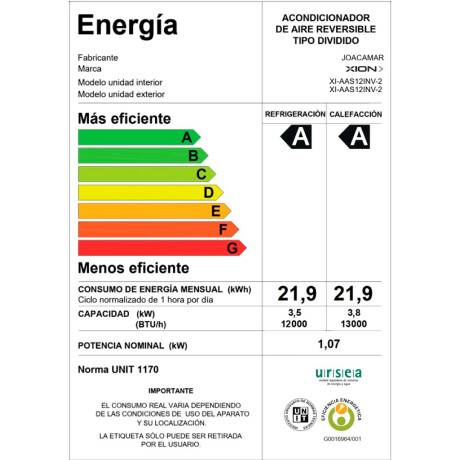 Aire acondicionado XION 12000 BTU Inverter