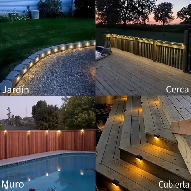 Set 4 luces solares LED para barandas y exterior Set 4 luces solares LED para barandas y exterior