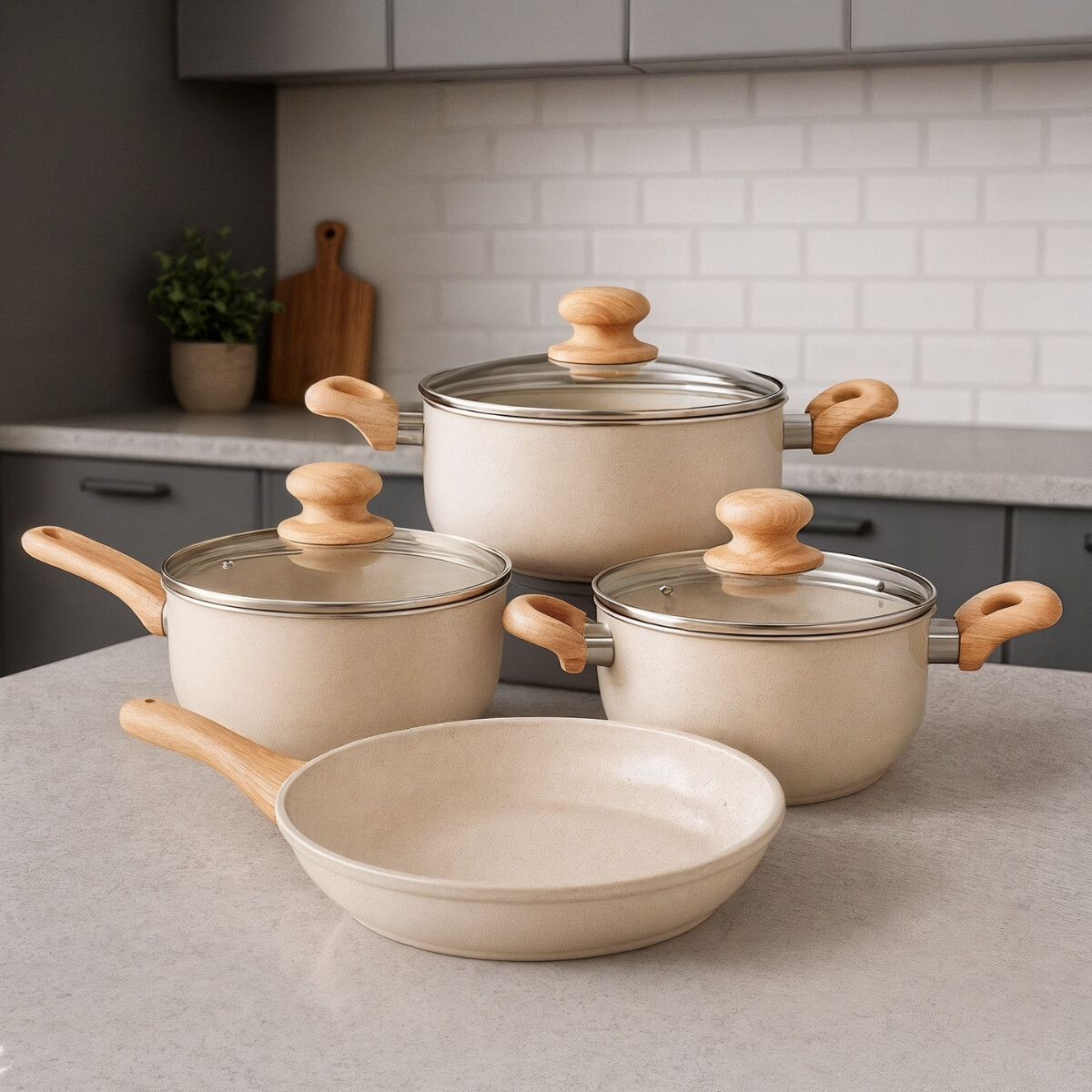 Batería 7 piezas antiadherente - BEIGE 