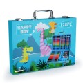 Valija infantil 128 Piezas Marcadores Lápices Crayones Madera Celeste