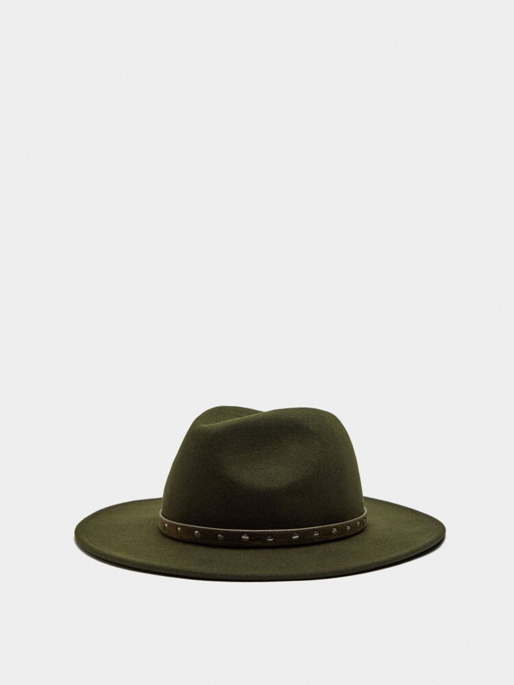 Sombrero De Lana Con Cinturón Y Tachuelas caqui