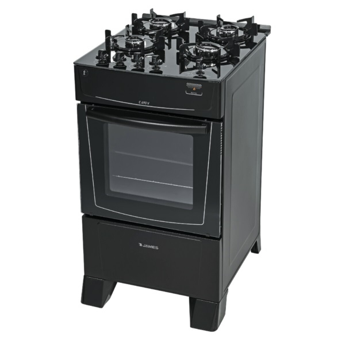 Cocina a gas James mesada vidrio negro C690 V Negra 