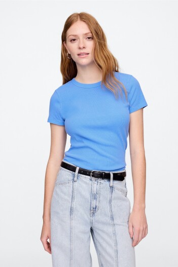 Remera Rib Cuello Redondo Mujer Union Blue