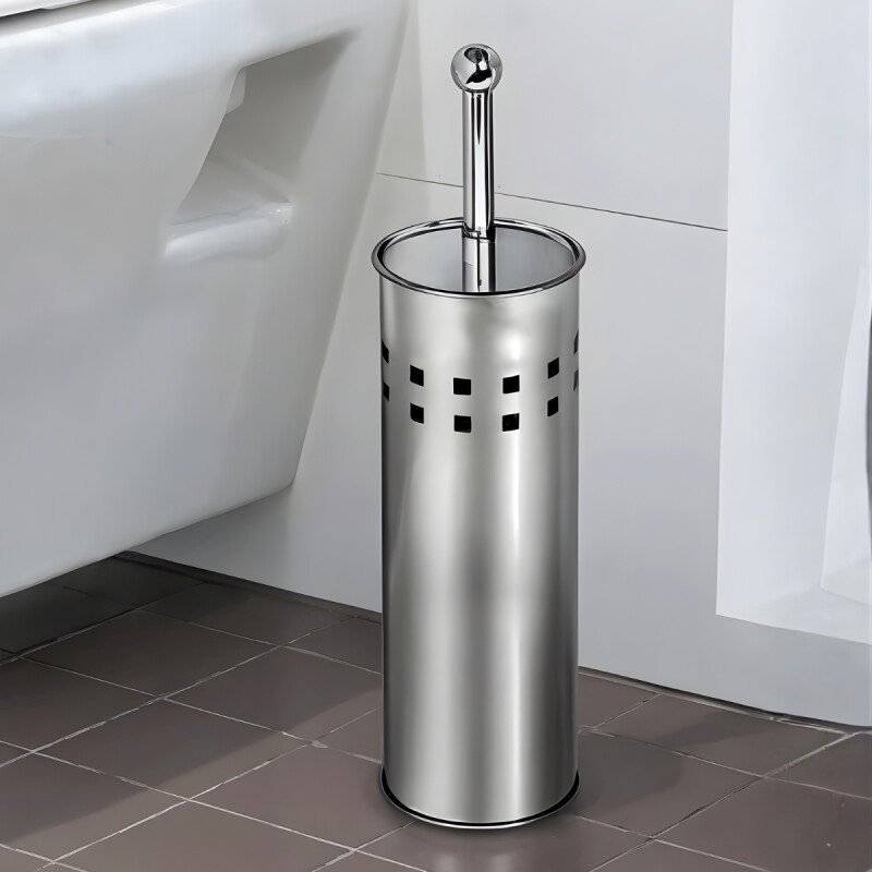 Escobilla para inodoro en acero inoxidable con tapa GRIS