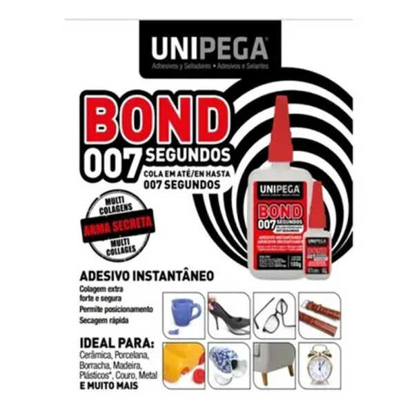 BOND 007 SEGUNDOS 100 G UNIPEGA ADHESIVO CEMENTO PEGAMENTO BOND 007 SEGUNDOS 100 G UNIPEGA ADHESIVO CEMENTO PEGAMENTO
