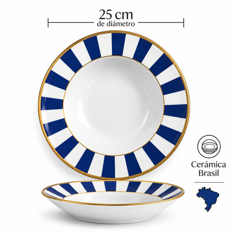 Juego de 6 Platos Hondo de Cerámica Alleanza 25cm Stripe Azul Juego de 6 Platos Hondo de Cerámica Alleanza 25cm Stripe Azul