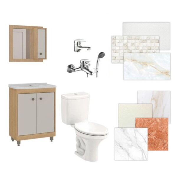 BAÑO COMPLETO N°3 INODORO CON MOCHILA + MUEBLE DE BAÑO 60 CM CON ESPEJO + GRIFERIA + CERAMICA DE PISO Y PARED BAÑO COMPLETO N°3 INODORO CON MOCHILA + MUEBLE DE BAÑO 60 CM CON ESPEJO + GRIFERIA + CERAMICA DE PISO Y PARED