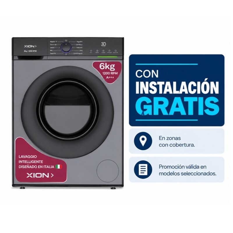 Lavarropas Xion 6K Carga Frontal Gris XI-LAV66X Lavarropas Xion 6K Carga Frontal Gris XI-LAV66X