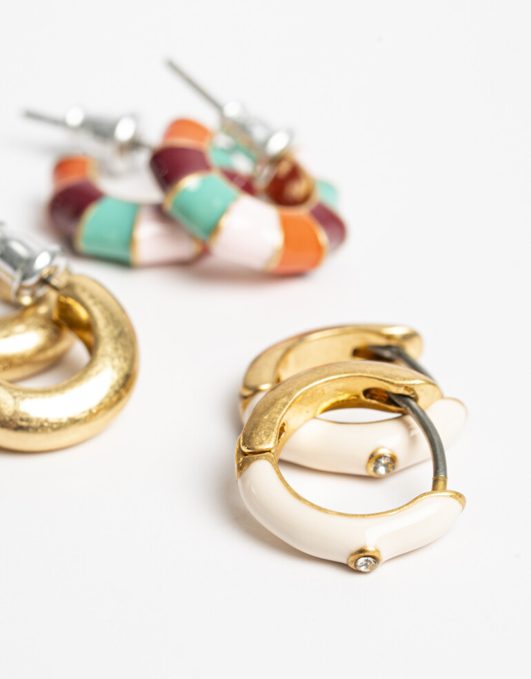 Aros Argollas Set Color Set De Argollas Esmaltadas - Combinacion Multicolor