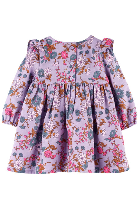 Vestido de algodón con volados, diseño floral. Talles 6-24M Sin color