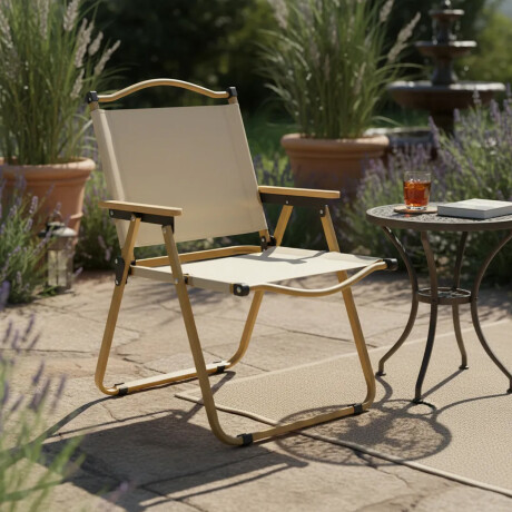 Silla Plegable Playa Metálica Liviana Apoyabrazos Madera Beige