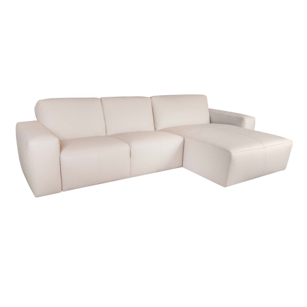 SOFA CON CHAISE MÁS DE 4 CUERPOS CUERO-Y-MADERA NATURAL-BEIGE LOFT ARENA