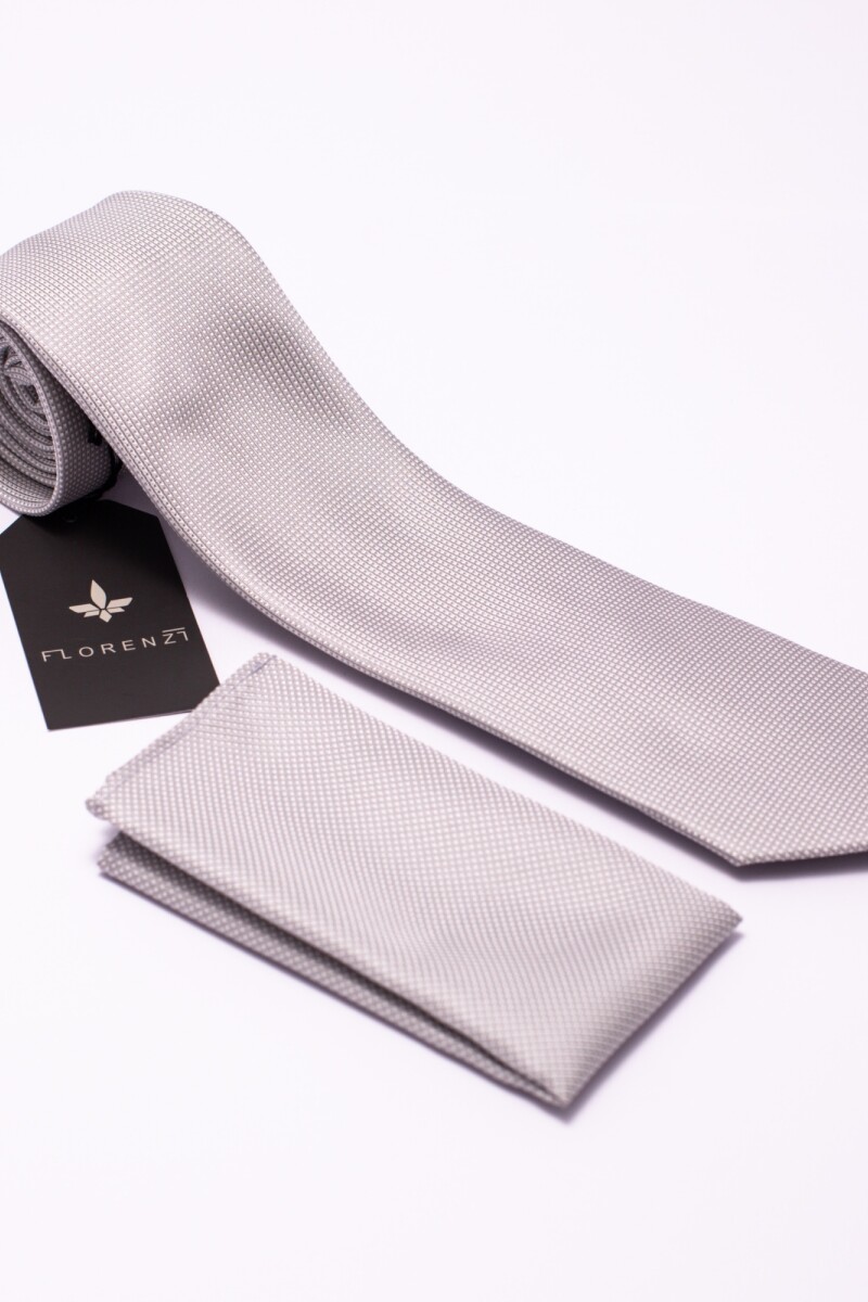 CORBATA CON PAÑUELO GRIS