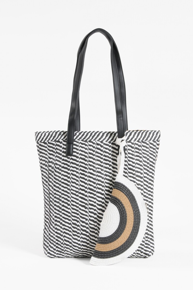 Canasto de playa pattern bicolor con estuche negro