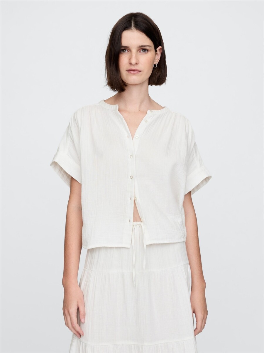 Camisa Muselina Manga Corta Mujer - New Off White 