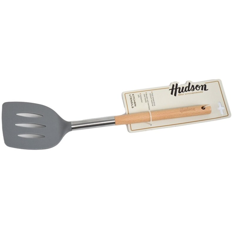 ESPATULA CALADA DE NYLON COLOR GRIS C/MANGO DE MADERA ESPATULA CALADA DE NYLON COLOR GRIS C/MANGO DE MADERA
