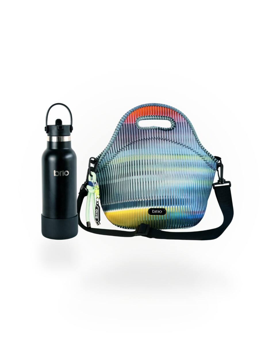 Set de lunchera Big de neopreno con correa ajustable y botella de acero inoxidable 500ml brio - set crystal/negro 