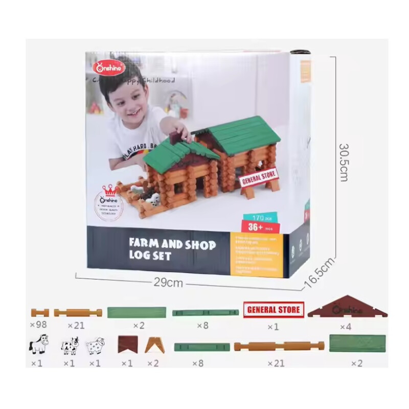 Juego de bloques de madera para granja y tienda, casas prefabricadas de madera Juego de bloques de madera para granja y tienda, casas prefabricadas de madera
