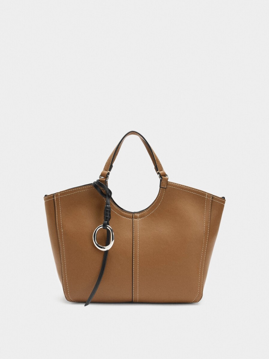 Bolso Tote Liso Con Cierre De Cremallera - camel 