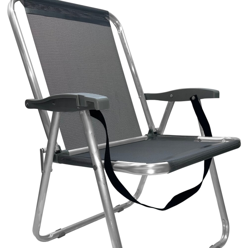 Sillón Alto playa en Aluminio c/ Correa Reforzado Hasta 140 Kg Max GRIS