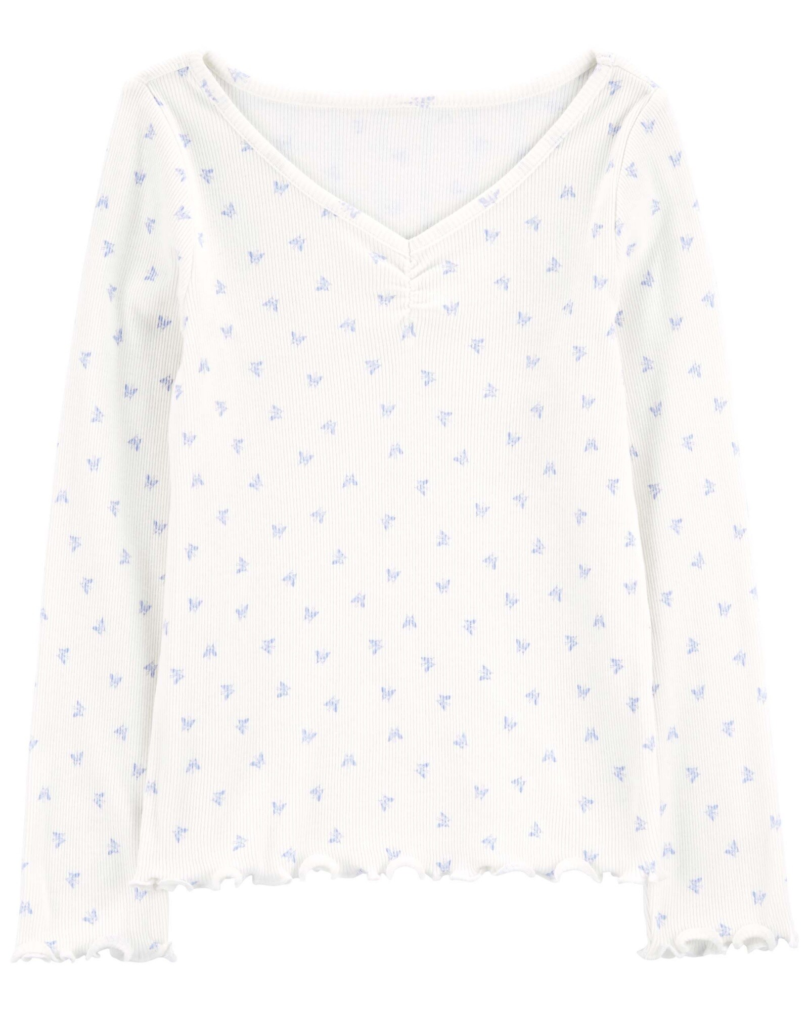 Blusa de algodón, con dobladillo fruncido y diseño mariposas Sin color