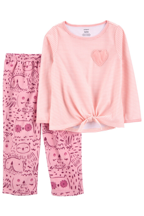 Pijama dos piezas de poliéster, pantalón micropolar y remera, rosados Sin color