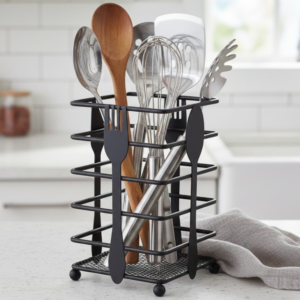 Portacubiertos metal rectangular D11x16 cm - NEGRO 