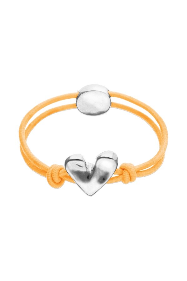 PULSERA DE HILO ELÁSTICO NARANJA CON CORAZÓN BAÑADO EN PLATA DE LEY Pulsera