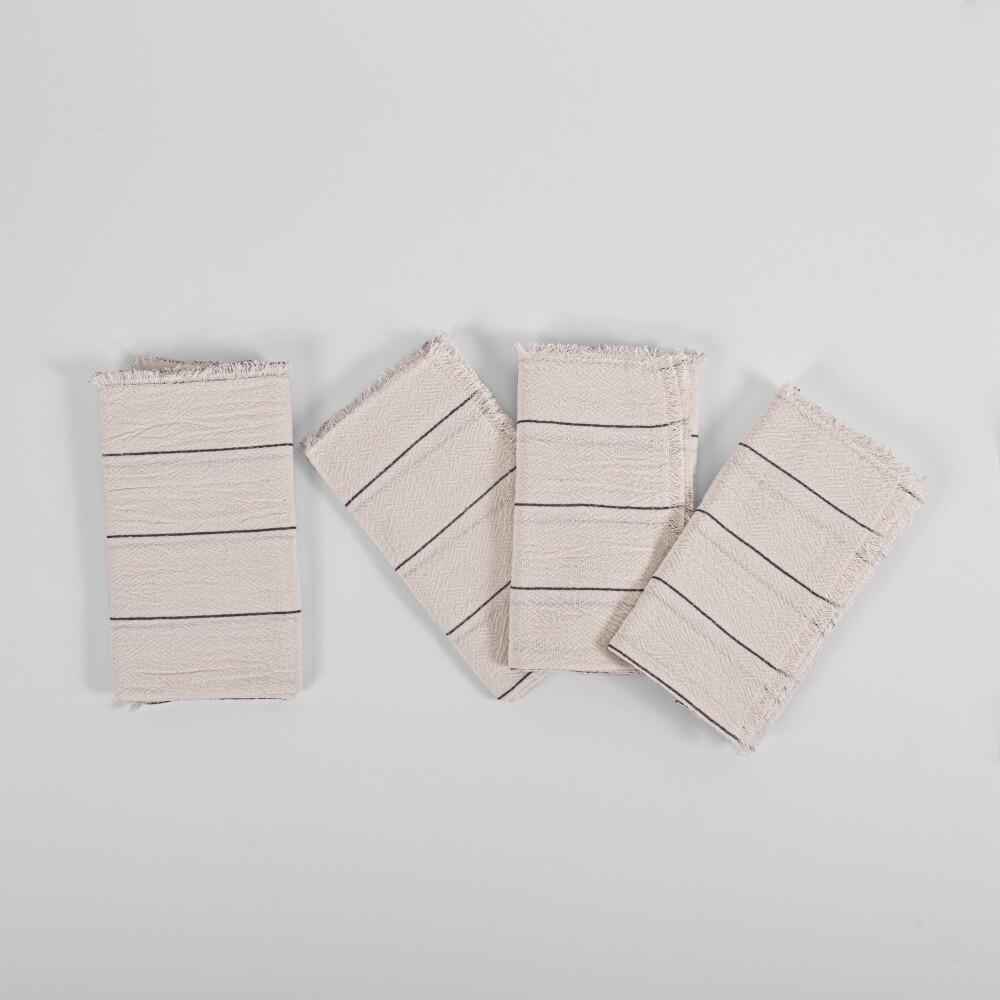 Set x4 Servilletas 50x50 con Flecos Laos Rayitas Azul