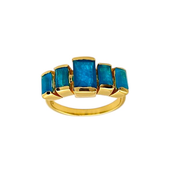 Anillo Baguette -Plata rodinada con micra oro 18k-Piedra Jade negro azul- AN2020 conpiedra