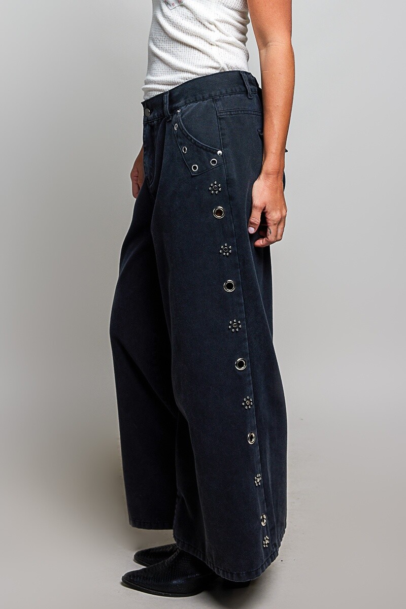 PANTALON DENIM ANCHO Negro