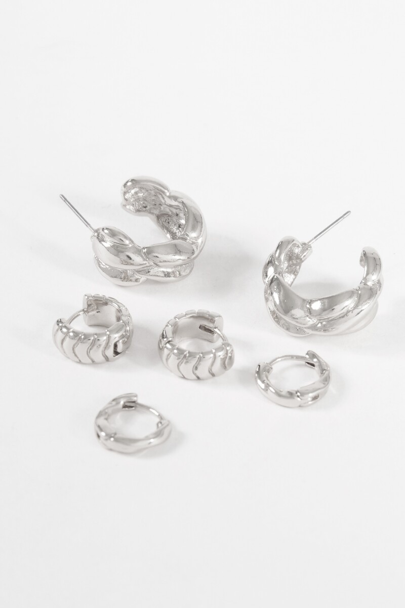 Set de aros con textura plateado