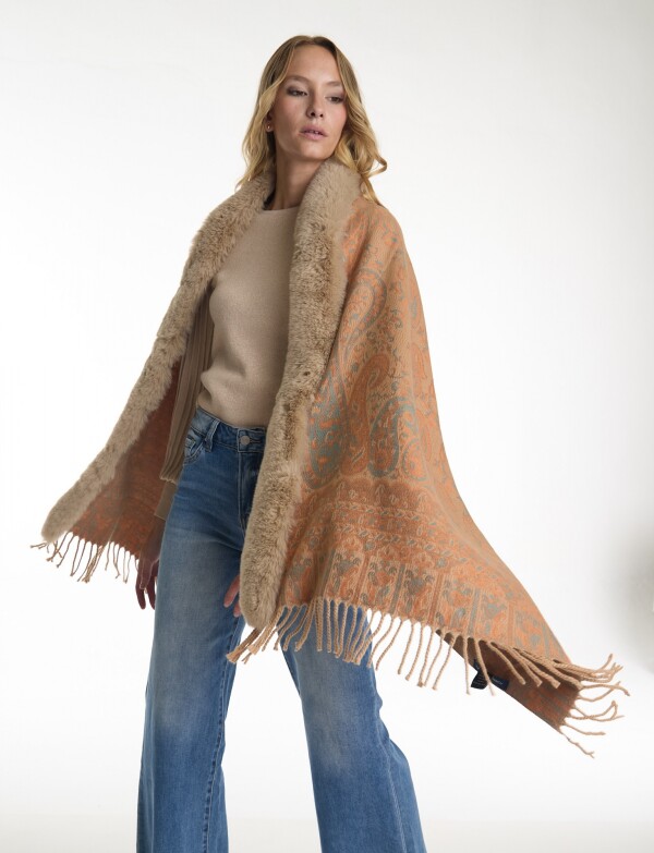 Ruana Faux Fur MULTI/BEIGE
