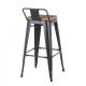 Set X2 Banqueta Tolix con respaldo y asiento con madera NEGRO MATE