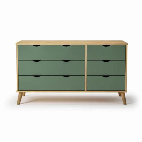 Cómoda Cajonera en madera maciza, con patas - 6 cajones MADERA- VERDE