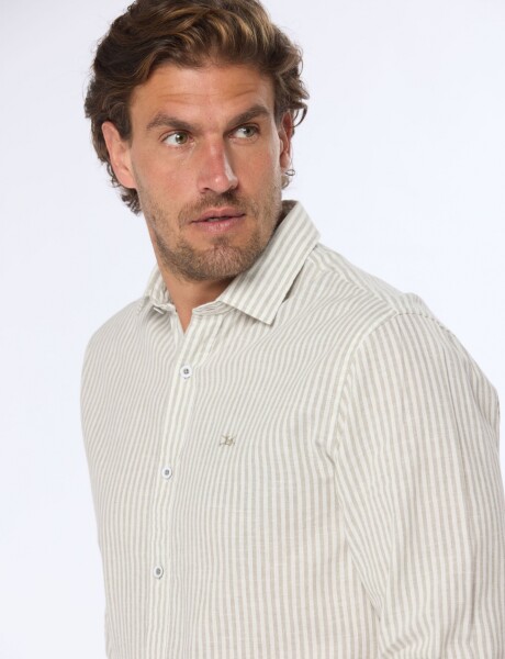 CAMISA DE LINO RAYADA Verde