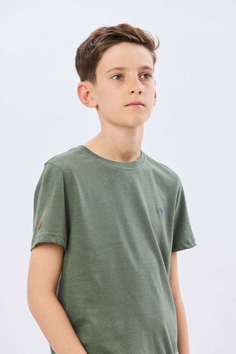 REMERA BÁSICA DE ALGODÓN - Verde Melange 