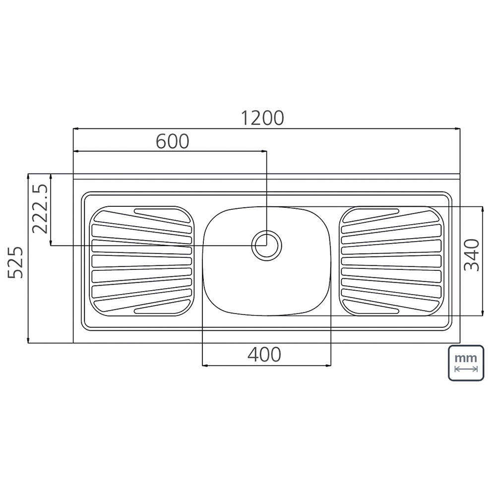 MESADA CON PILETA CENTRAL SIMPLE ACERO INOXIDABLE 201 120x55 CM TRAMONTINA Mesada Con Pileta Central Simple Acero Inoxidable 201 120x55 Cm Tramontina