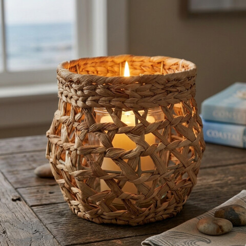 Candelabro Mimbre con Frasco Vidrio 20 x 15 cm U