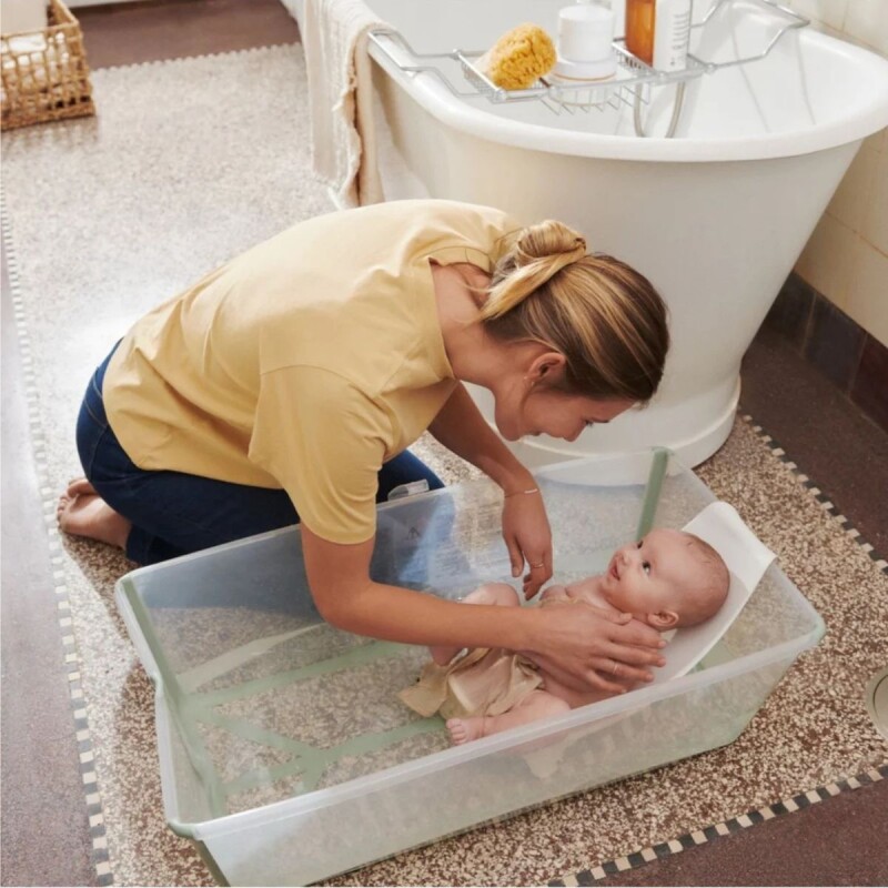 PACKBRN Set Baño Stokke Flexibath Plegable Con Reposera Transparente Y Beige