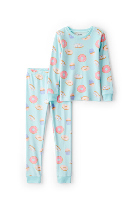 Pijama dos piezas de micropolar, remera y pantalón, diseño donas Pijama dos piezas de micropolar, remera y pantalón, diseño donas