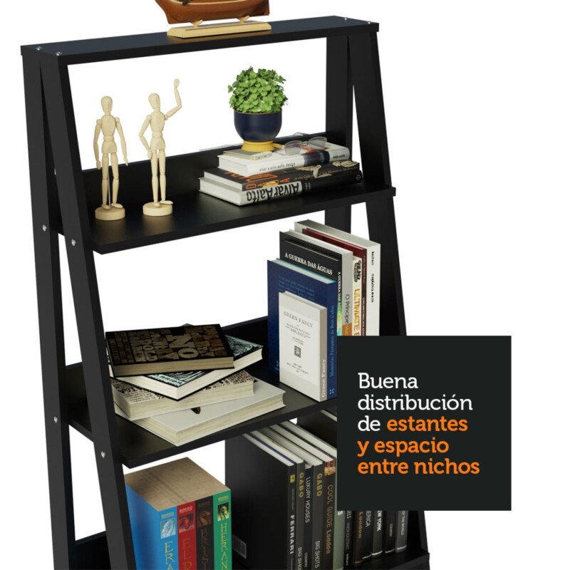 Estantería biblioteca multiuso Lumax escalera para Libros 4 Repisas Negro