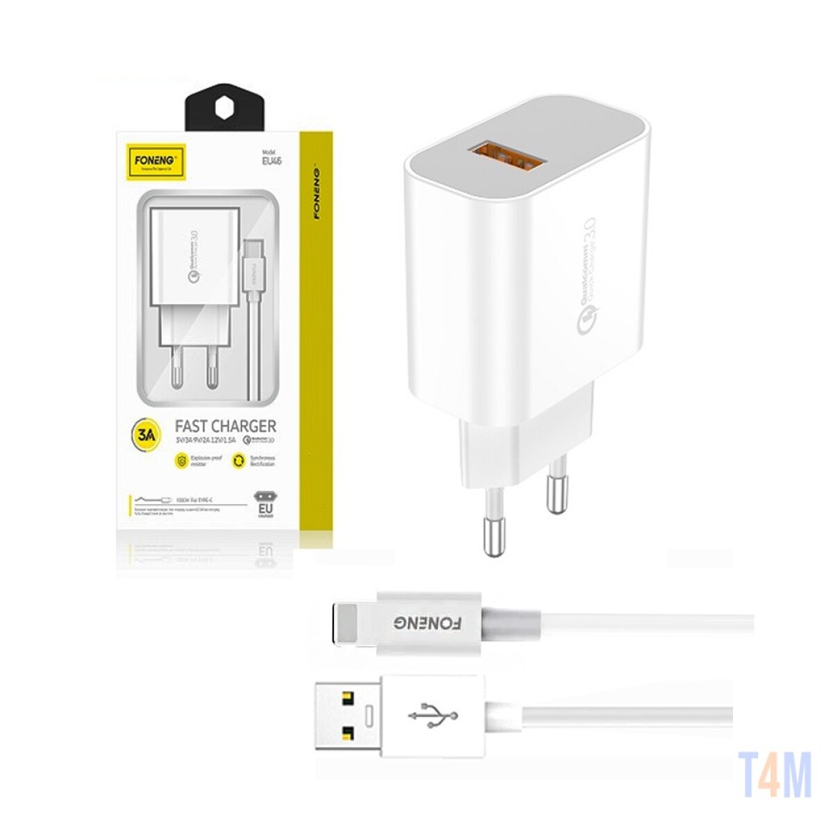 Cargador Foneng EU46 para Iphone Lightning 3A USB 3.0 - BLANCO 